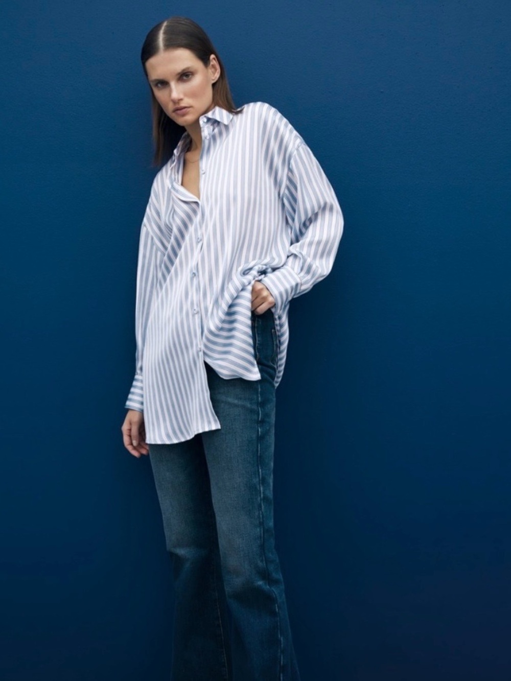 Zara Oversized Satin Button Down